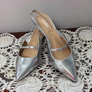 Charles David Silver Slingback Heels